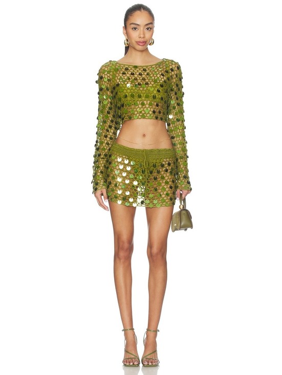superdown Dresses & Skirts - Superdown Coralie Skirt Set in Moss Green top and mini skirt